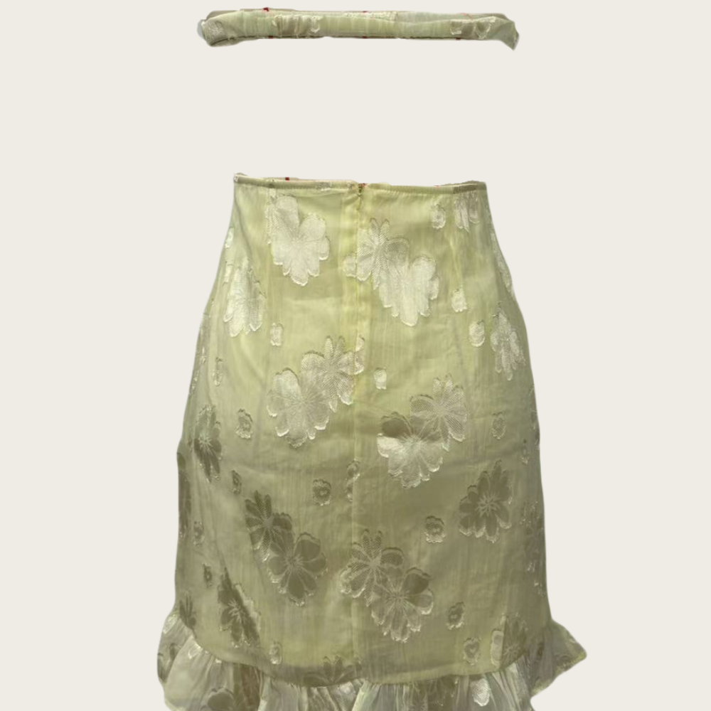 
                      
                        Strapless Yellow Floral Print Short Dress with Bow
                      
                    