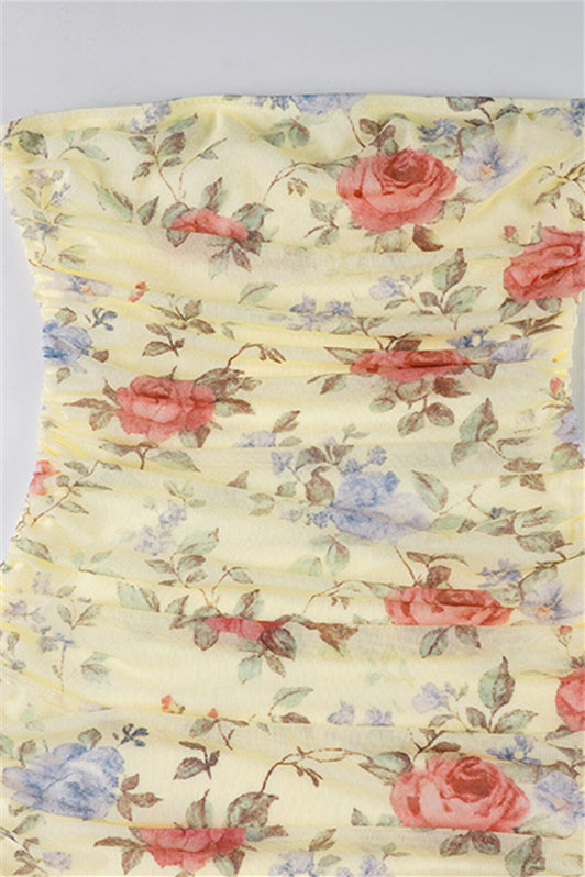 
                      
                        Strapless Yellow Irregular Hem Floral Print Maxi Dress
                      
                    