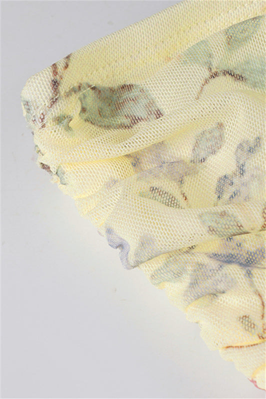 
                      
                        Strapless Yellow Irregular Hem Floral Print Maxi Dress
                      
                    