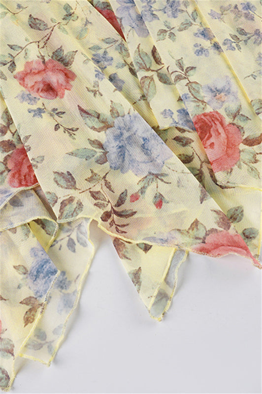 
                      
                        Strapless Yellow Irregular Hem Floral Print Maxi Dress
                      
                    