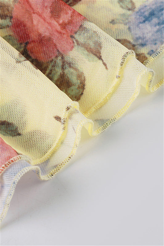 
                      
                        Strapless Yellow Irregular Hem Floral Print Maxi Dress
                      
                    