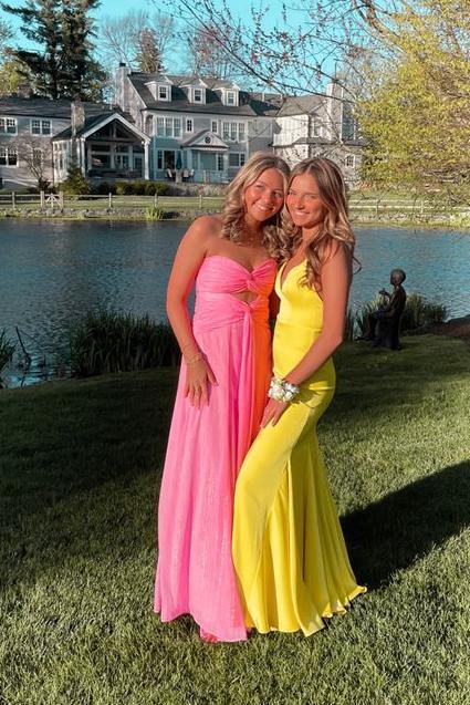 
                      
                        Strapless Yellow Pleated Long Dress with Keyhole
                      
                    