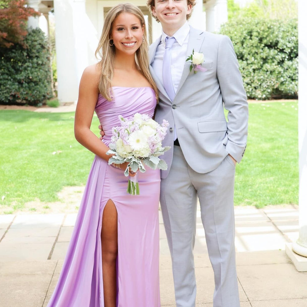 
                      
                        Strapless Yellow Ruched Mermaid Long Dress with Slit
                      
                    