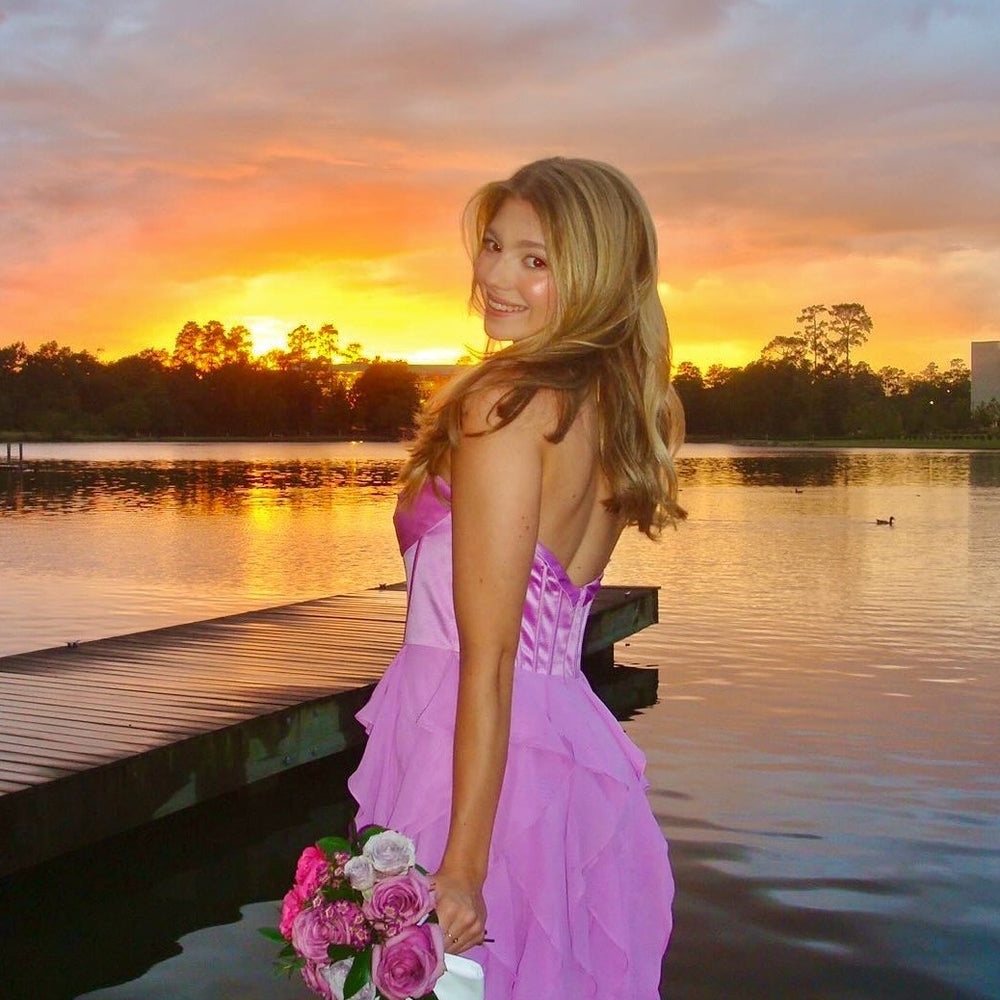 
                      
                        Strapless Yellow Ruffled Short Short Dress with Bow
                      
                    