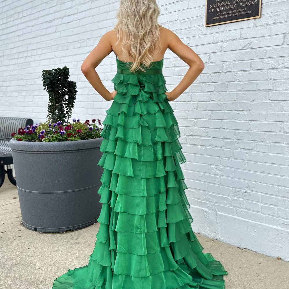 
                      
                        Strapless Yellow Tiered A-line Chiffon Long Dress
                      
                    