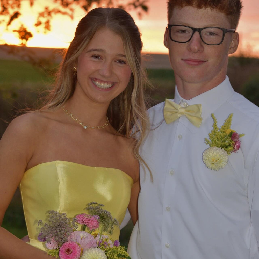 
                      
                        Strapless Yellow Tiered Short Dress with Bow
                      
                    