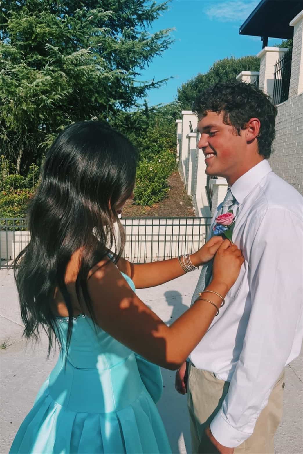 Strapless Aqua Bow Front Short Dress With Pearls
