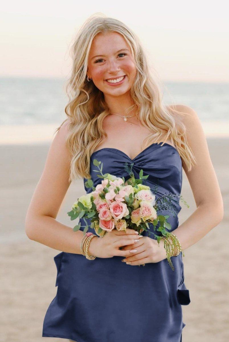 Strapless Aqua Twist Short Dress with Keyhole