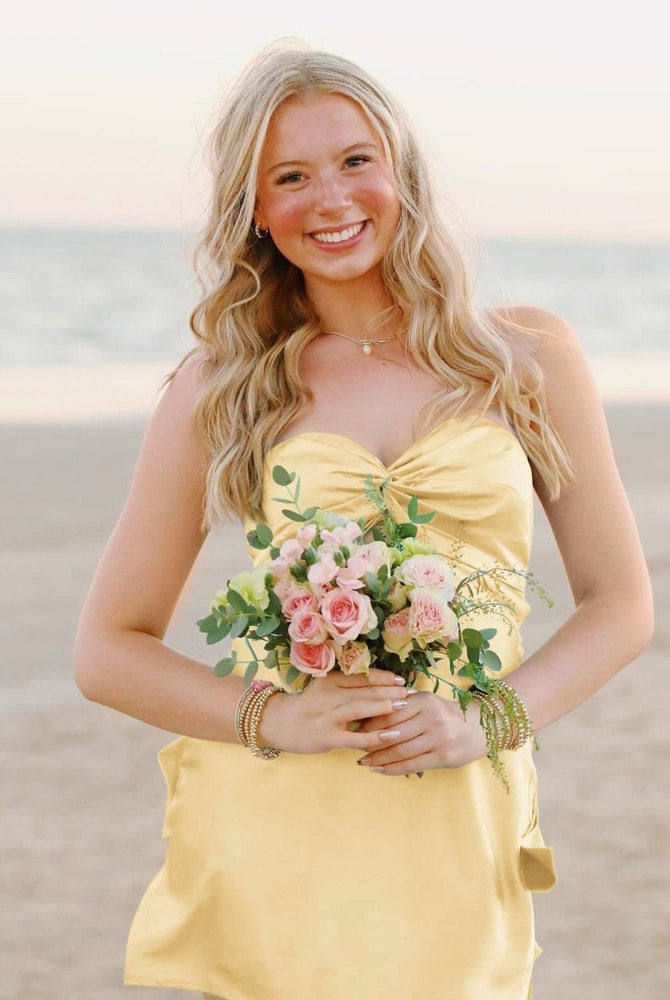 
                      
                        Strapless Aqua Twist Short Dress with Keyhole
                      
                    