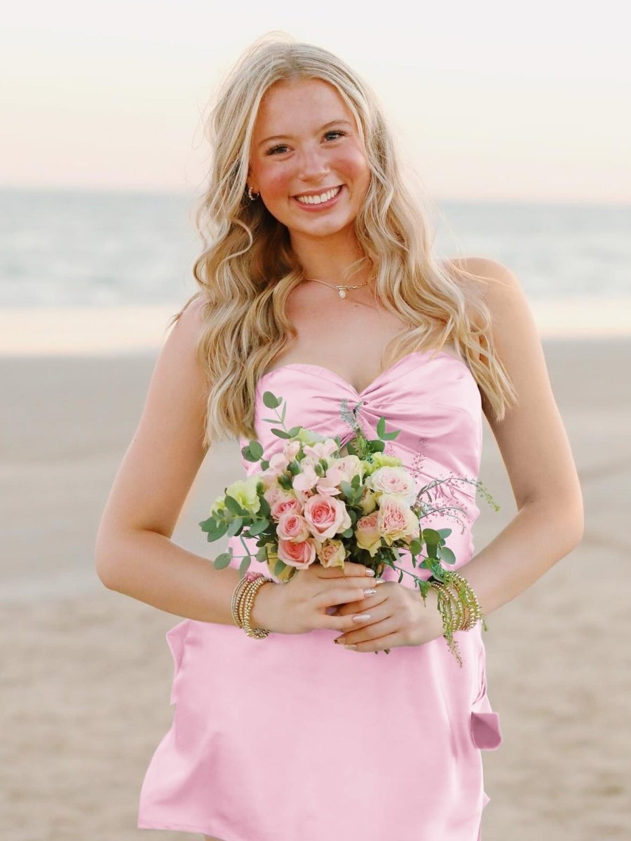 Strapless Aqua Twist Short Dress with Keyhole