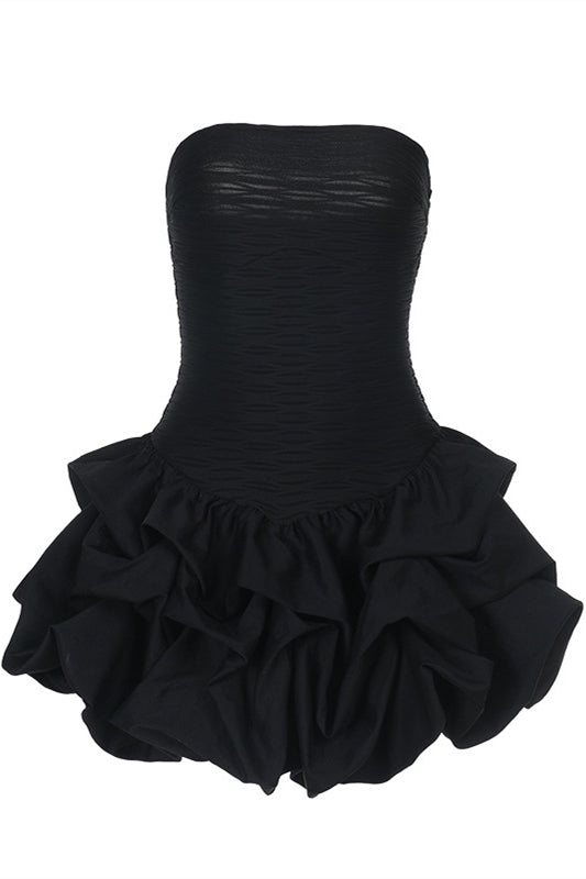 Strapless Black Pleated Bodice Bubble Dress