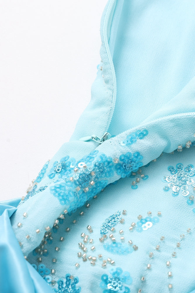 
                      
                        Strapless Blue Floral Beaded Ruched Mini Dress
                      
                    