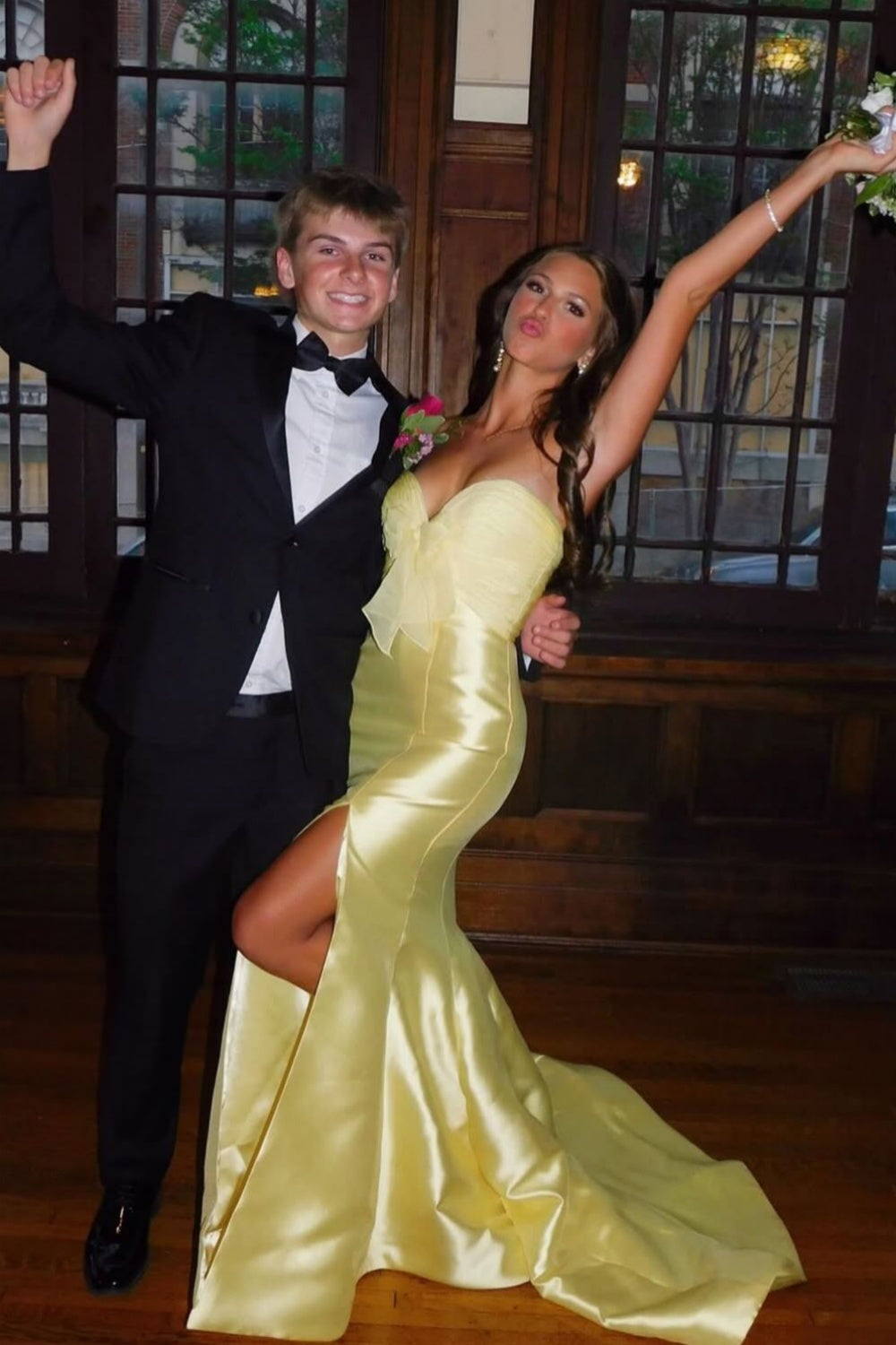 Strapless Blue Mermaid Long Dress with Bow