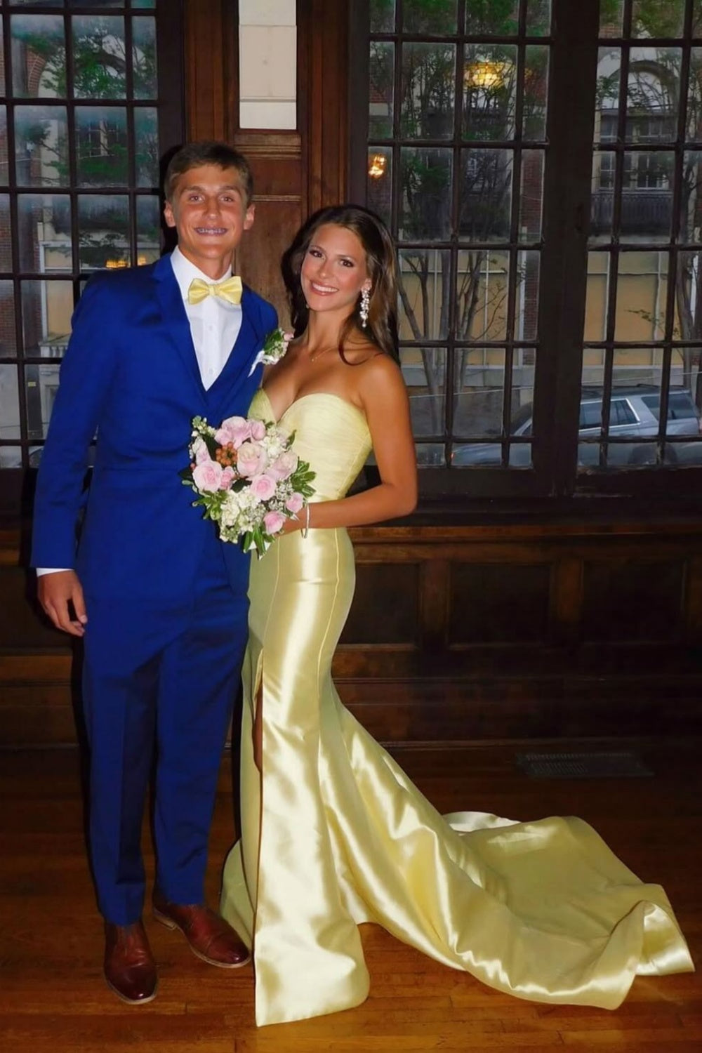 Strapless Blue Mermaid Long Dress with Bow