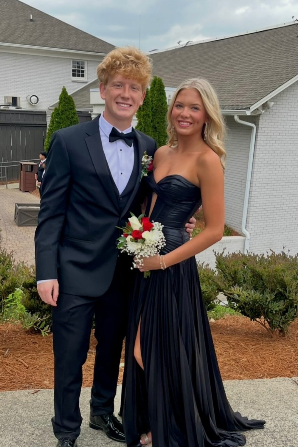 Strapless Blue Metallic Twist Pleated Long Dress