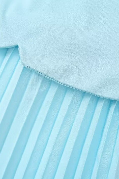 
                      
                        Strapless Blue Pleated A-line Long Dress
                      
                    
