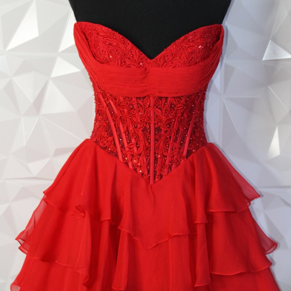 
                      
                        Strapless Blue See Through Appliques Ruffled Short Dress
                      
                    