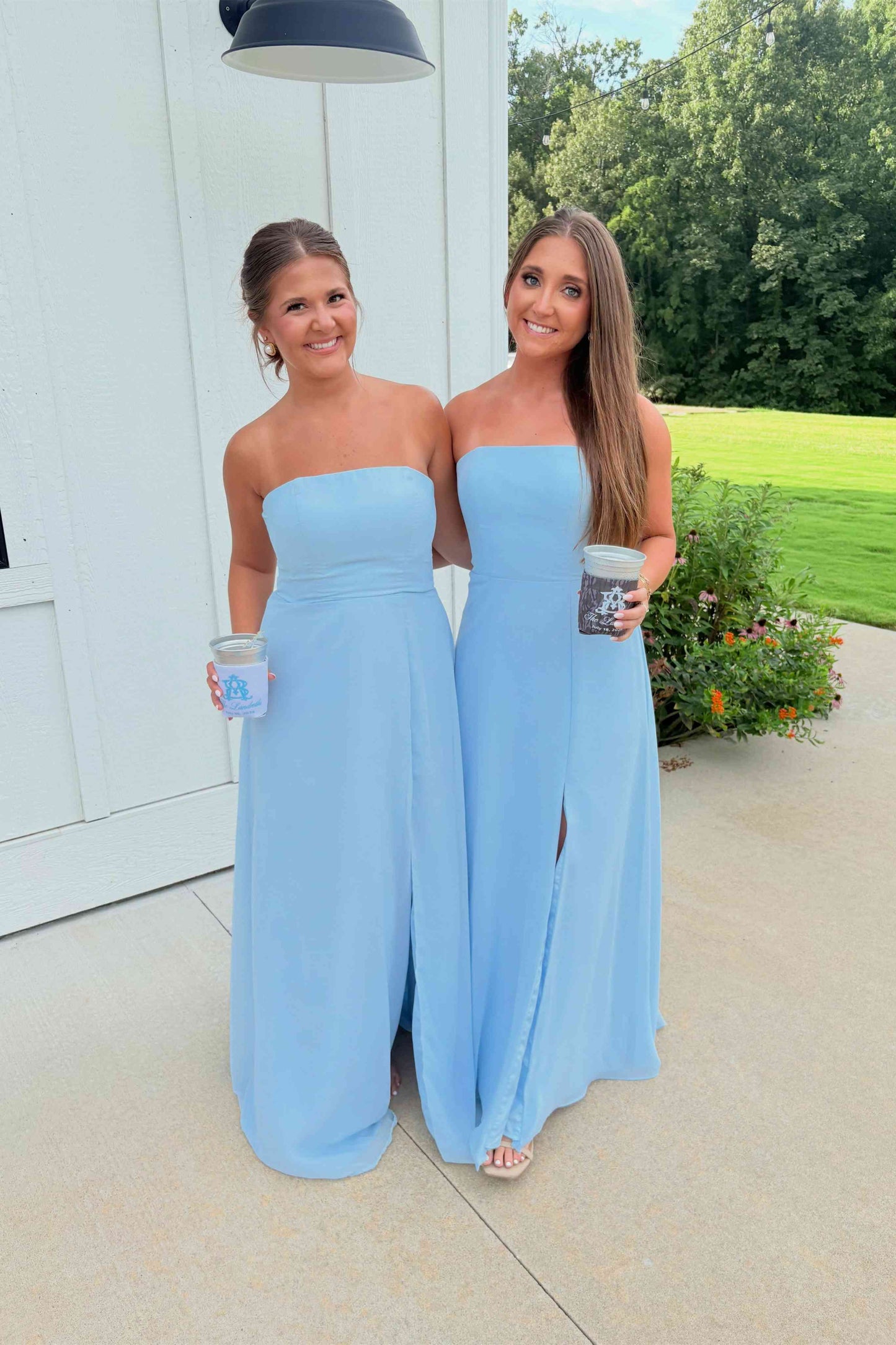 Strapless Brown Chiffon Bridesmaid Dress with Slit