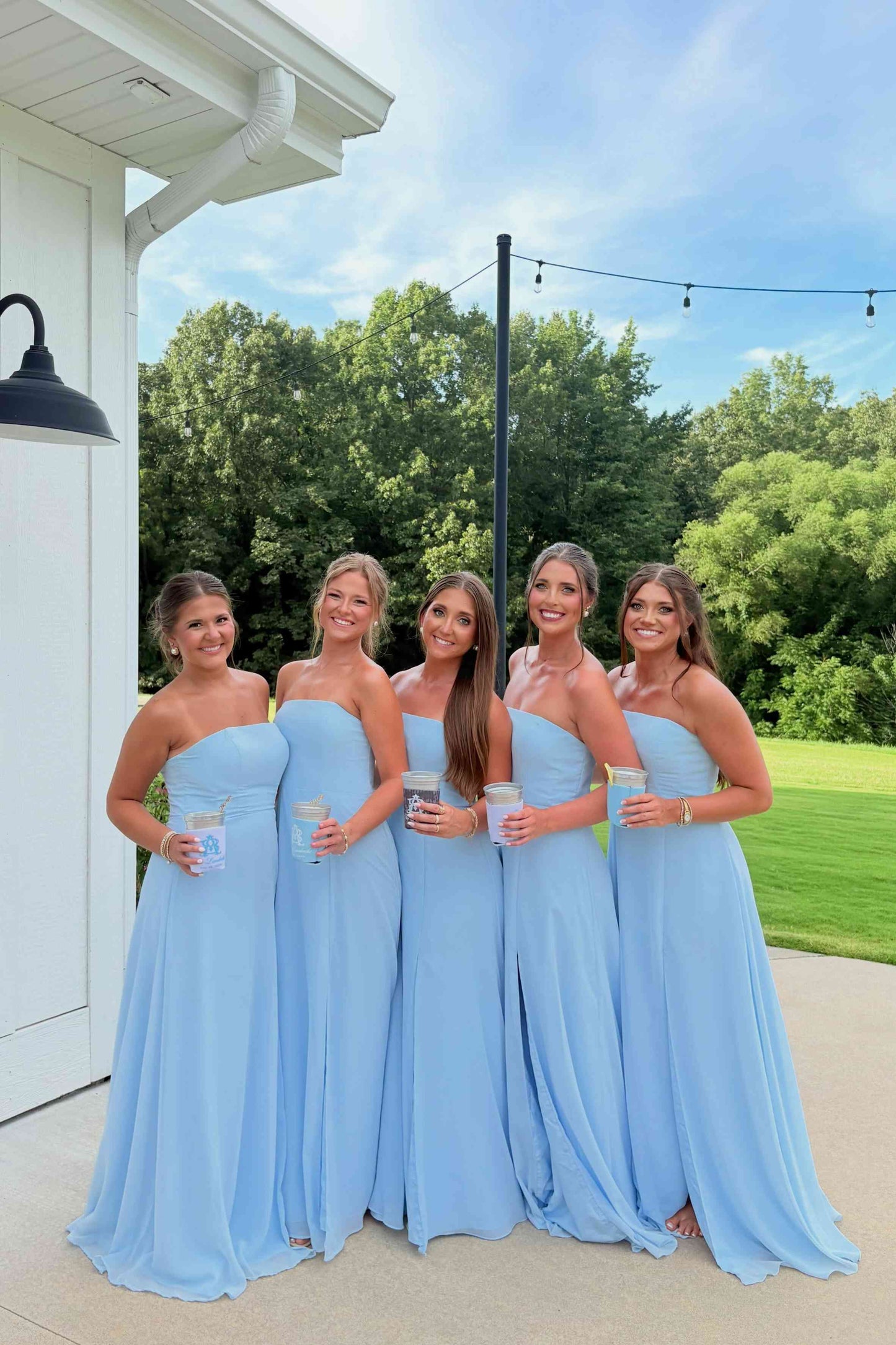 Strapless Brown Chiffon Bridesmaid Dress with Slit