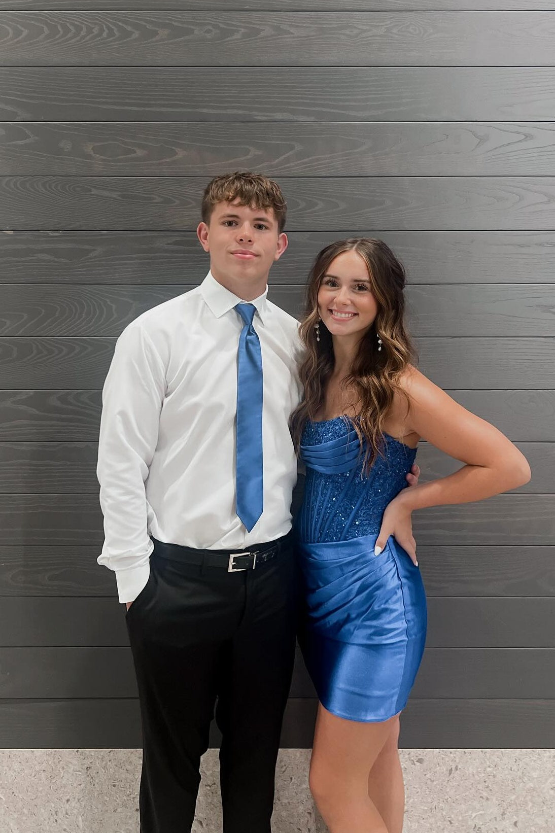 Strapless Dusty Blue Appliques Ruched Short Dress