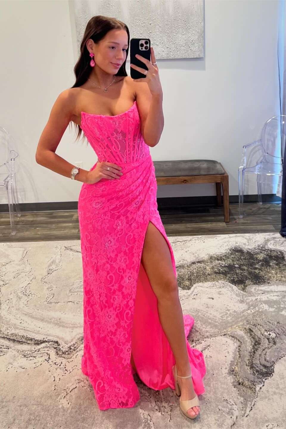Strapless Emerald Green Lace Mermaid Long Dress