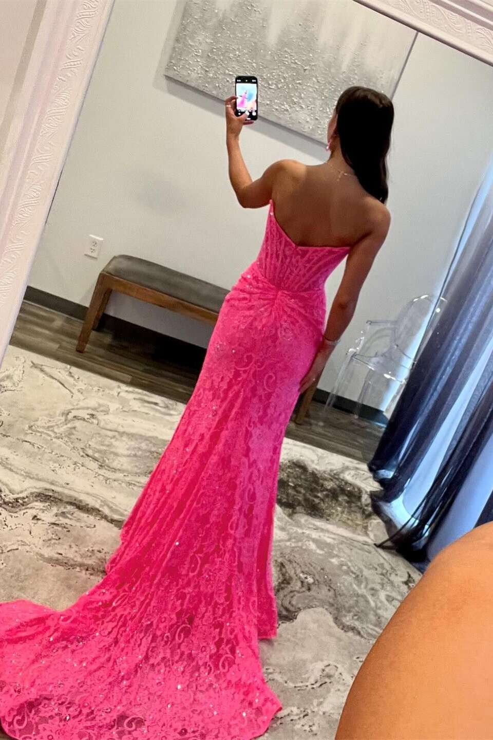 Strapless Emerald Green Lace Mermaid Long Dress