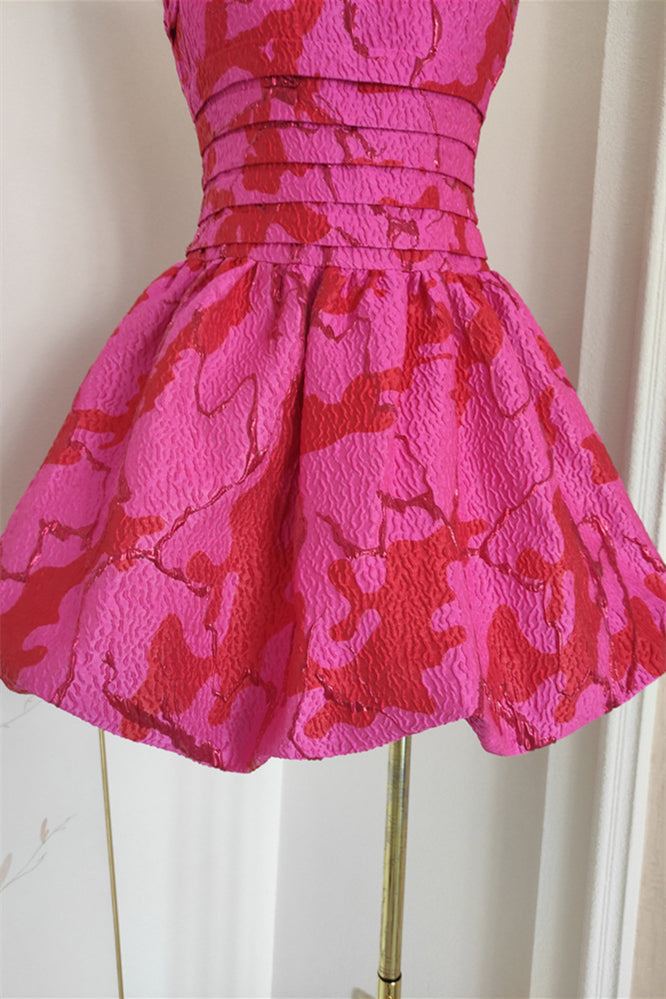 
                      
                        Strapless Fuchsia Jacquard Pleated Bud Dress
                      
                    