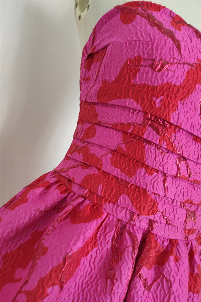 
                      
                        Strapless Fuchsia Jacquard Pleated Bud Dress
                      
                    