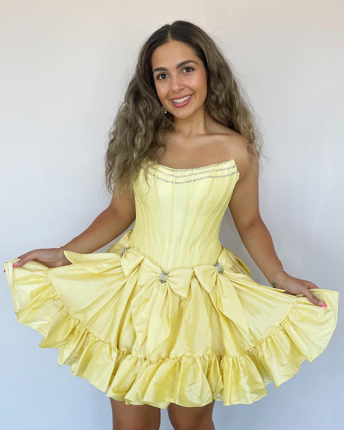 Elegant Lace-up Bow A-line Style Mini Dress.