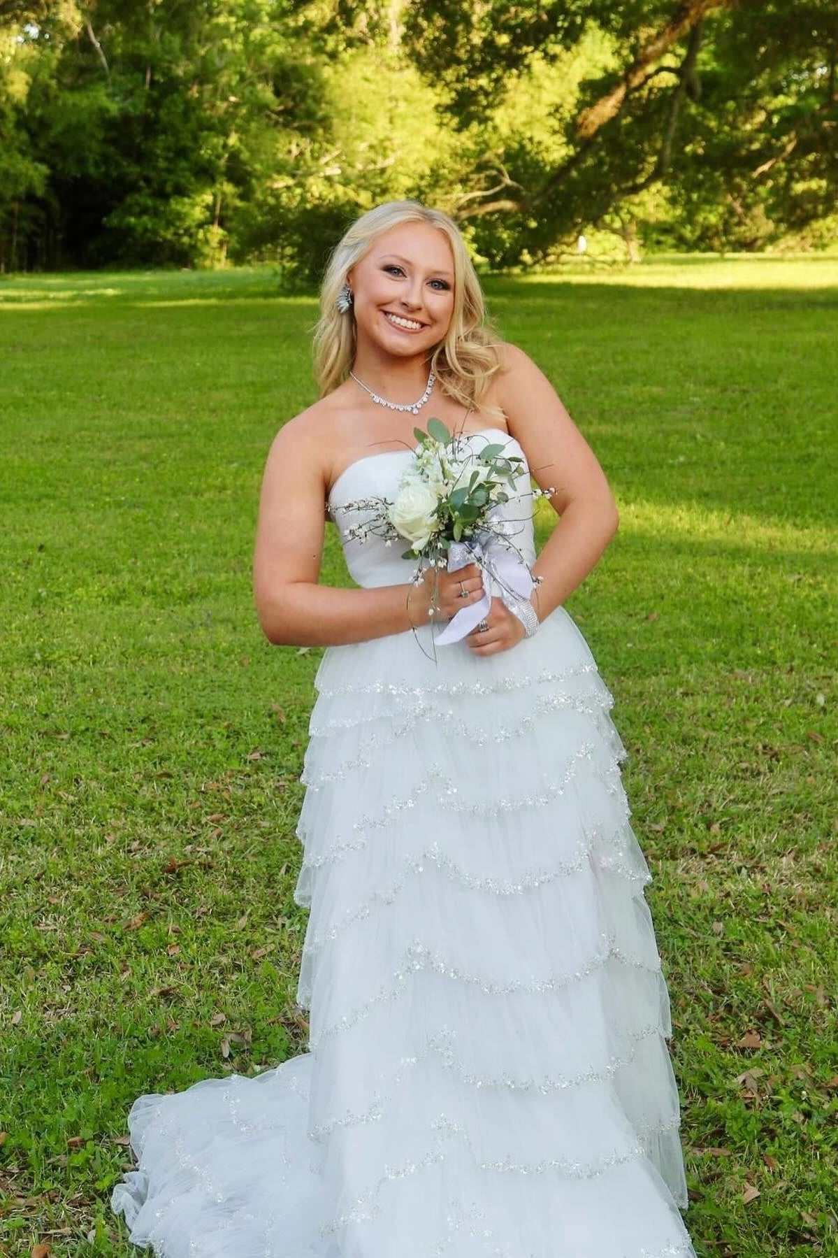 Strapless Light Blue Sequin Tiered A-line Long Dress