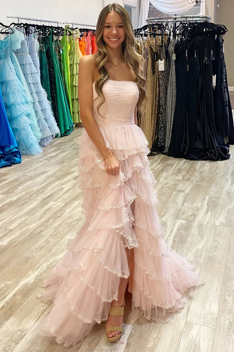 Strapless Light Blue Sequin Tiered A-line Long Dress PollyBoutique Strapless Light Blue Sequin Tiered A-line Long Dress PollyBoutique
