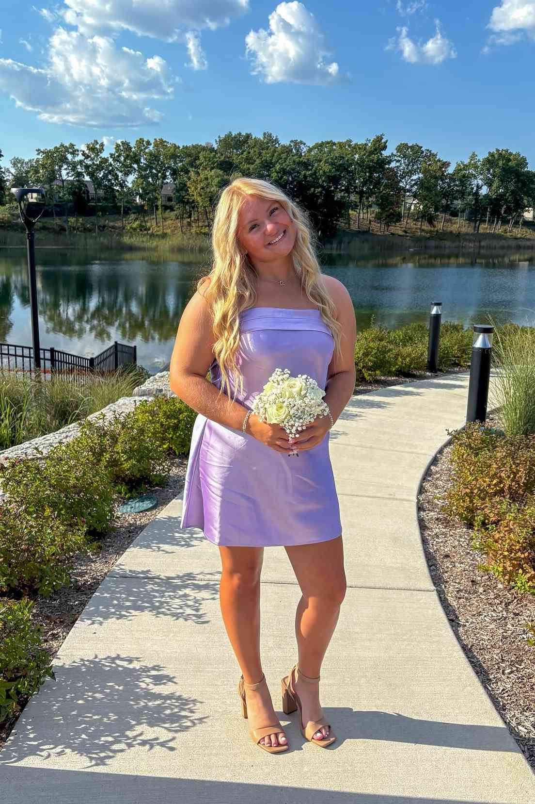 Strapless Light Pink Cowl Back Short Dress