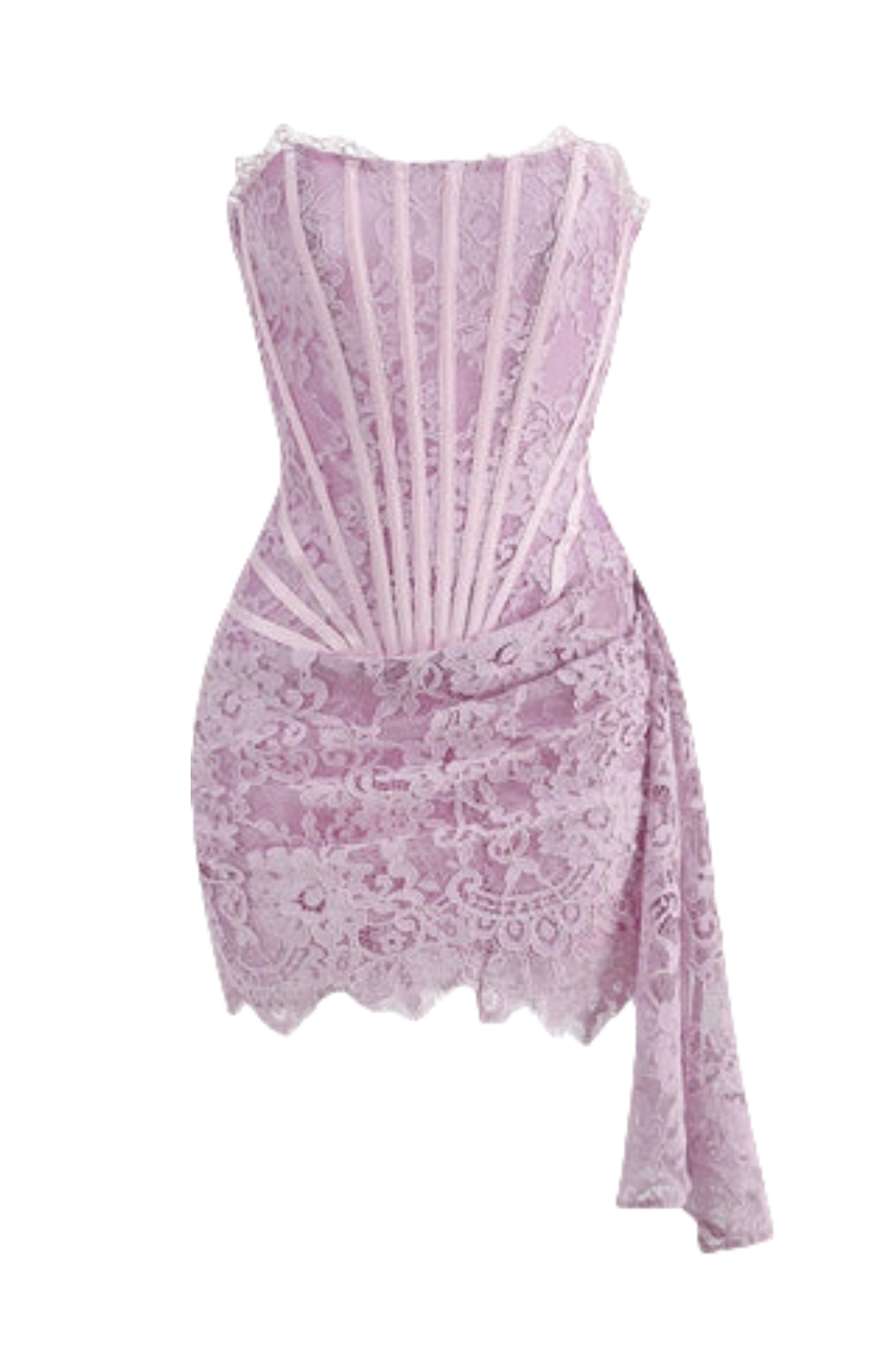 Strapless Light Purple Lace Short Dress with Ribbon