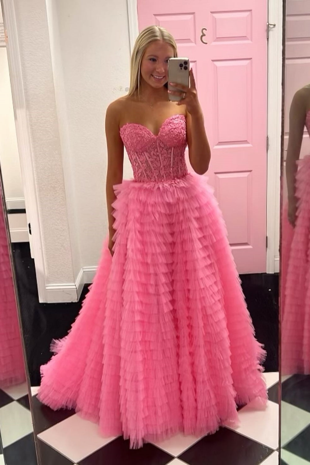 Strapless Lilac Appliques Tiered Long Dress with Slit
