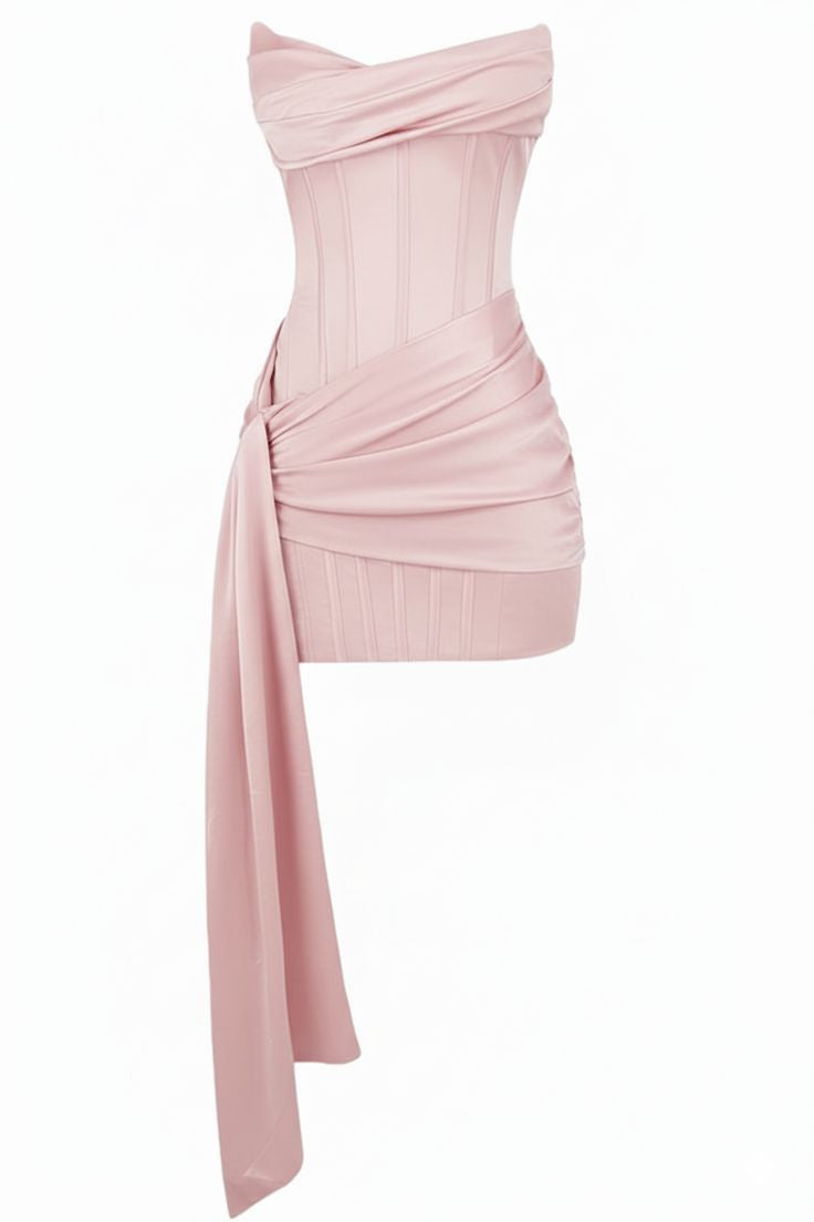 Strapless Mulberry Draped Corset Short Dress