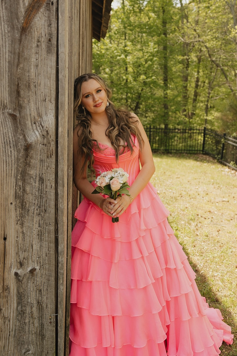 Strapless Navy Blue Appliques Tiered Long Dress with Slit