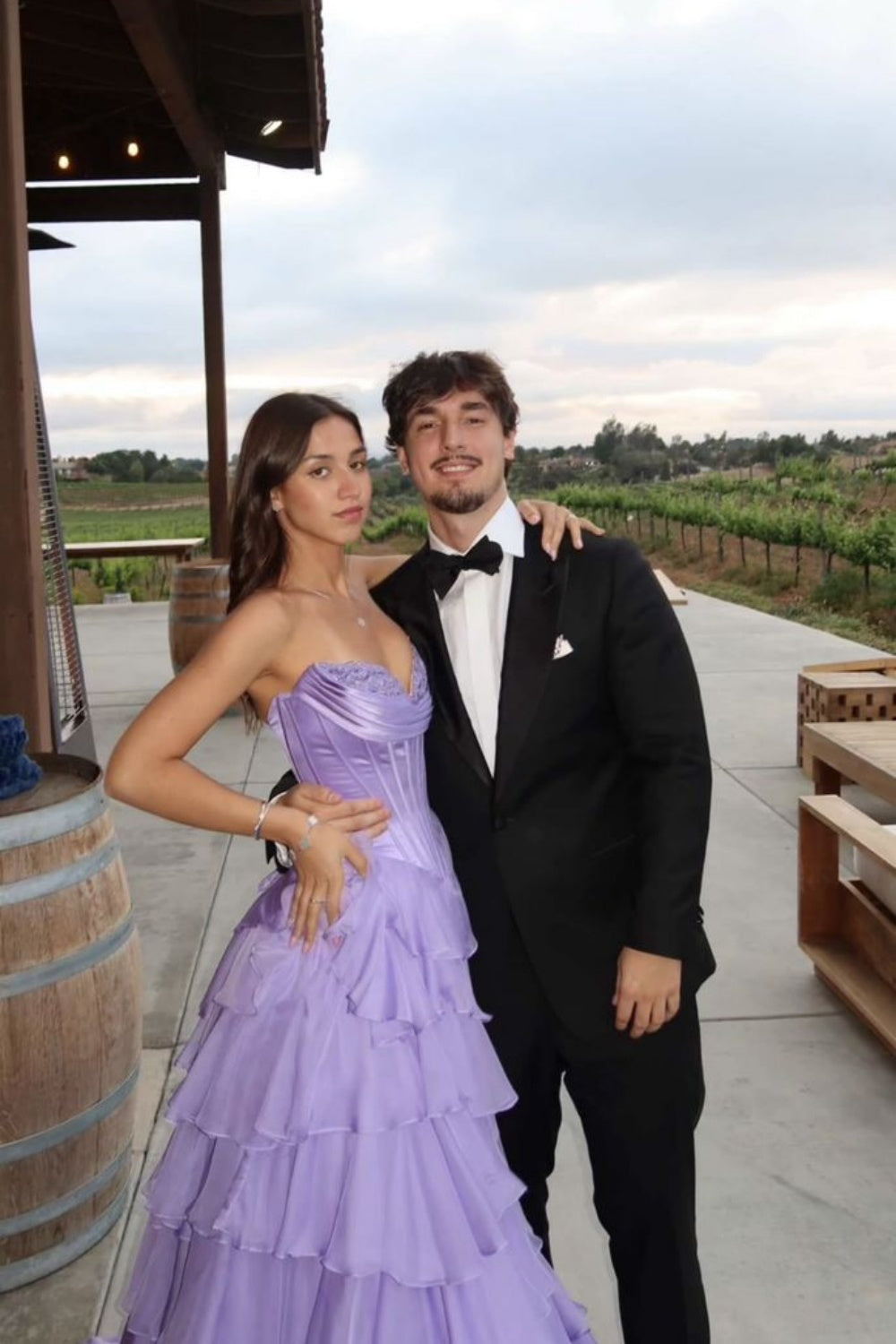 Strapless Navy Blue Appliques Tiered Long Dress with Slit