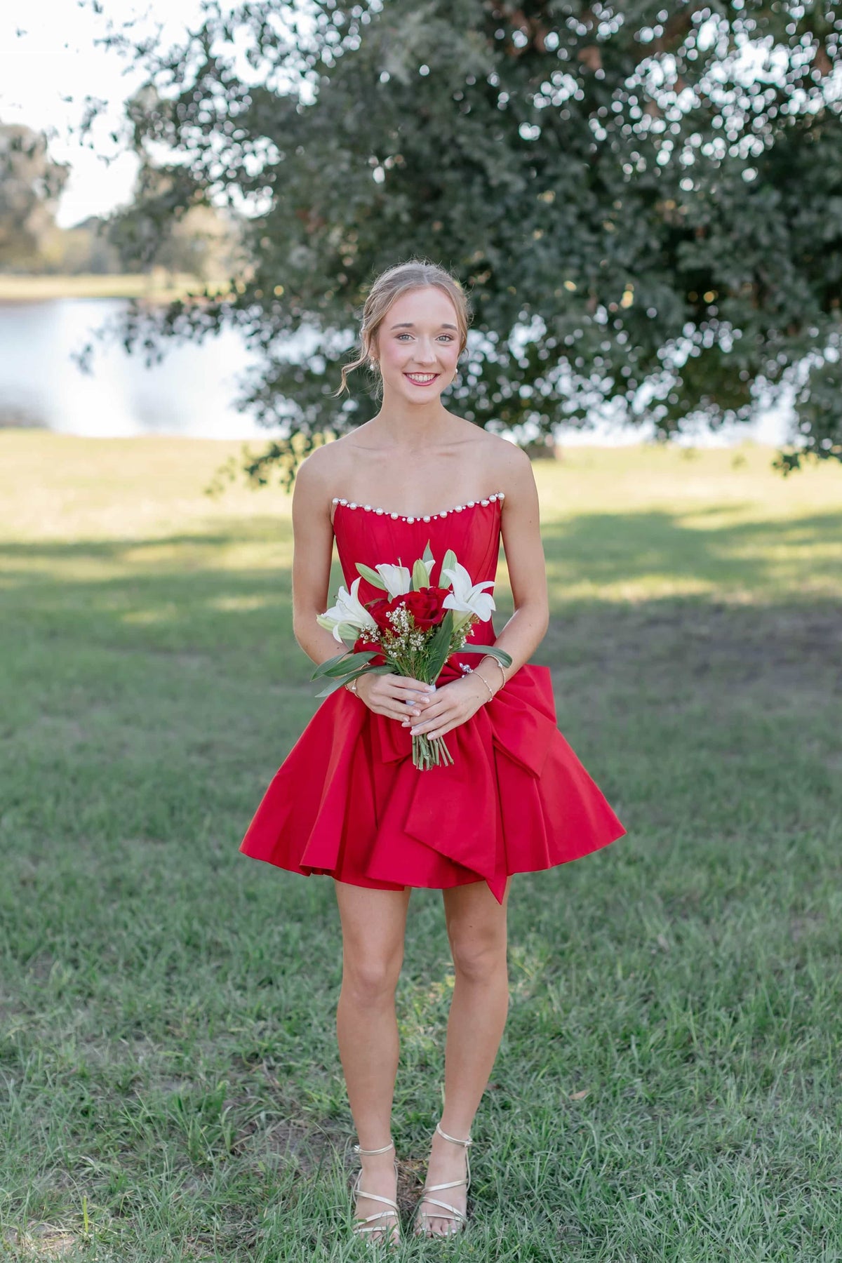 Strapless Navy Blue Bow Front A-line Short Dress