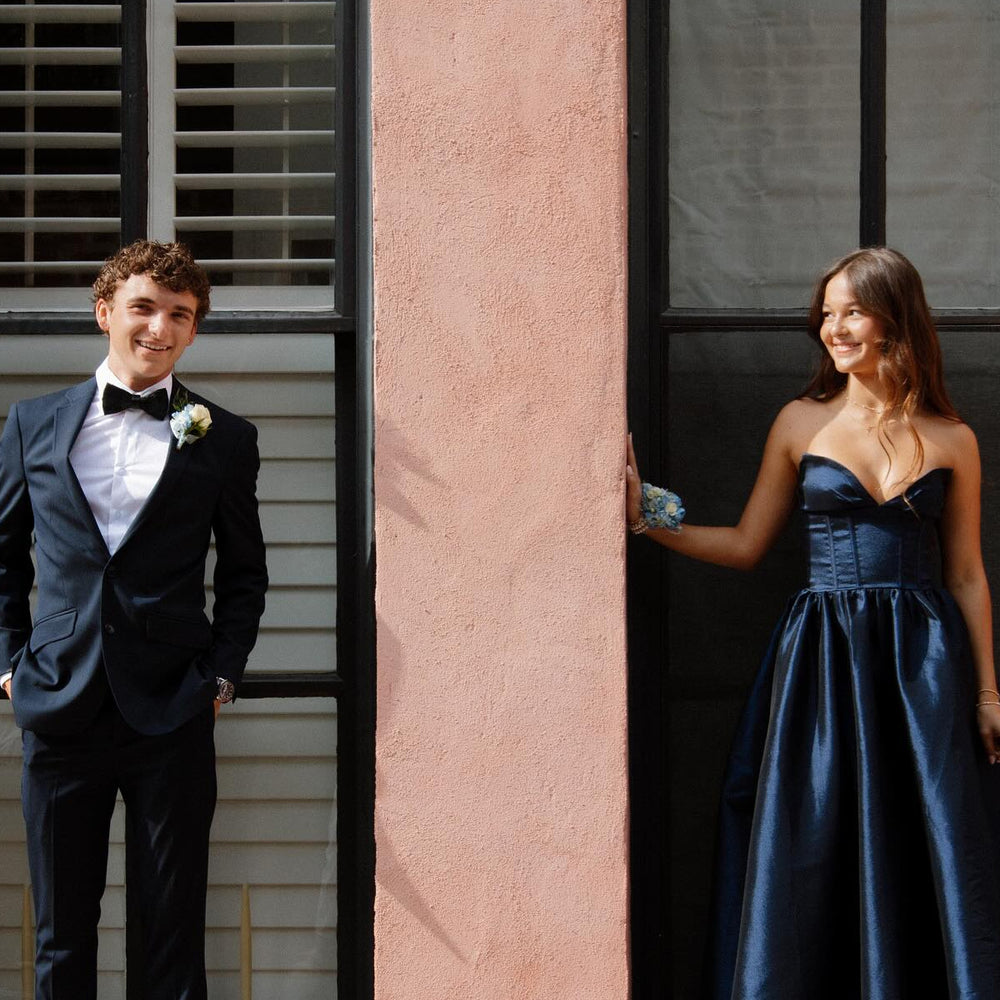 Strapless Navy Blue High Wait A-line Long Dress – PollyBoutique