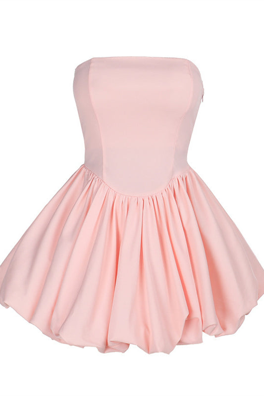 Strapless Pink A-line Bubble Short Dress