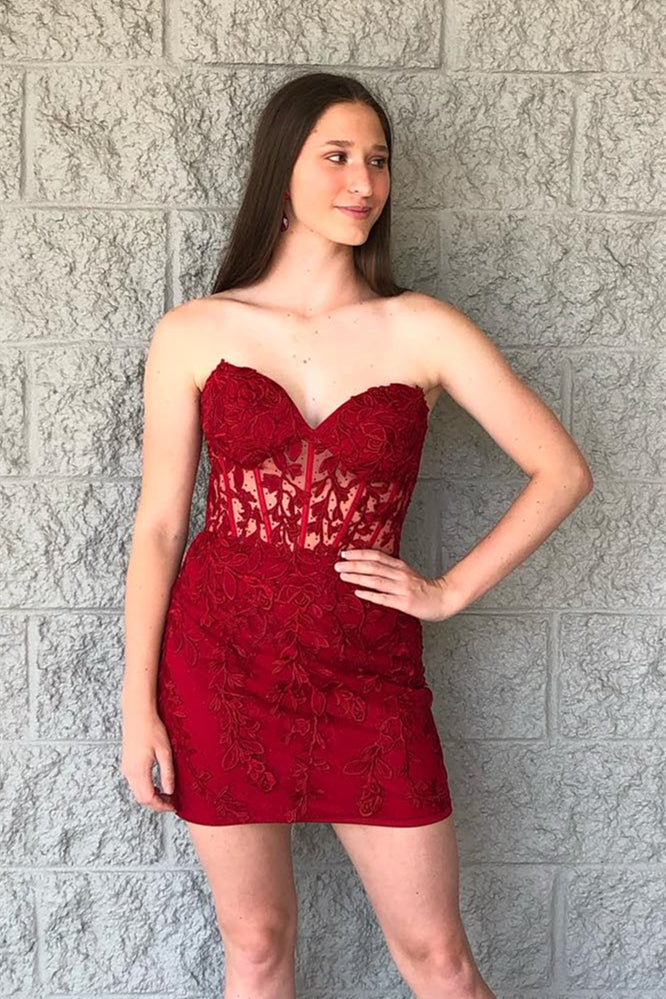 Strapless Pink Appliques Bodycon Short Dress