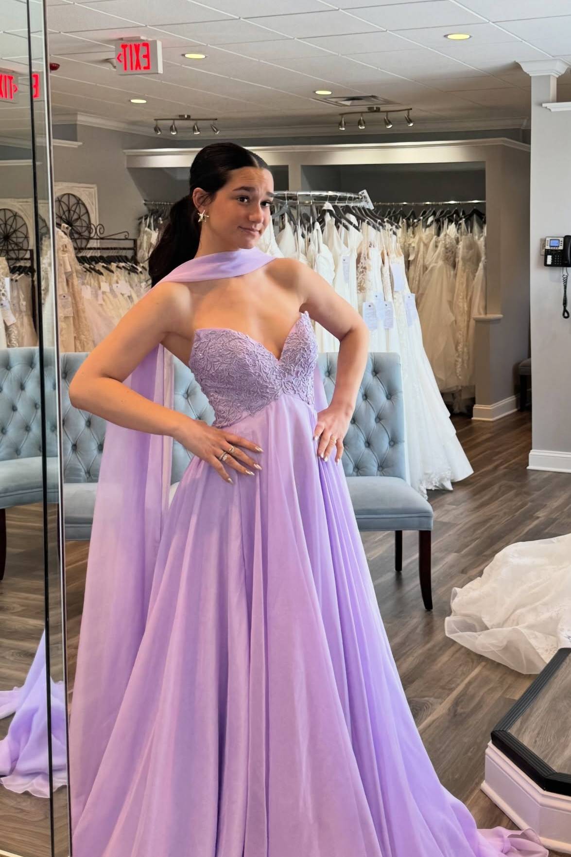Strapless Pink Appliques Long Dress with Scarf
