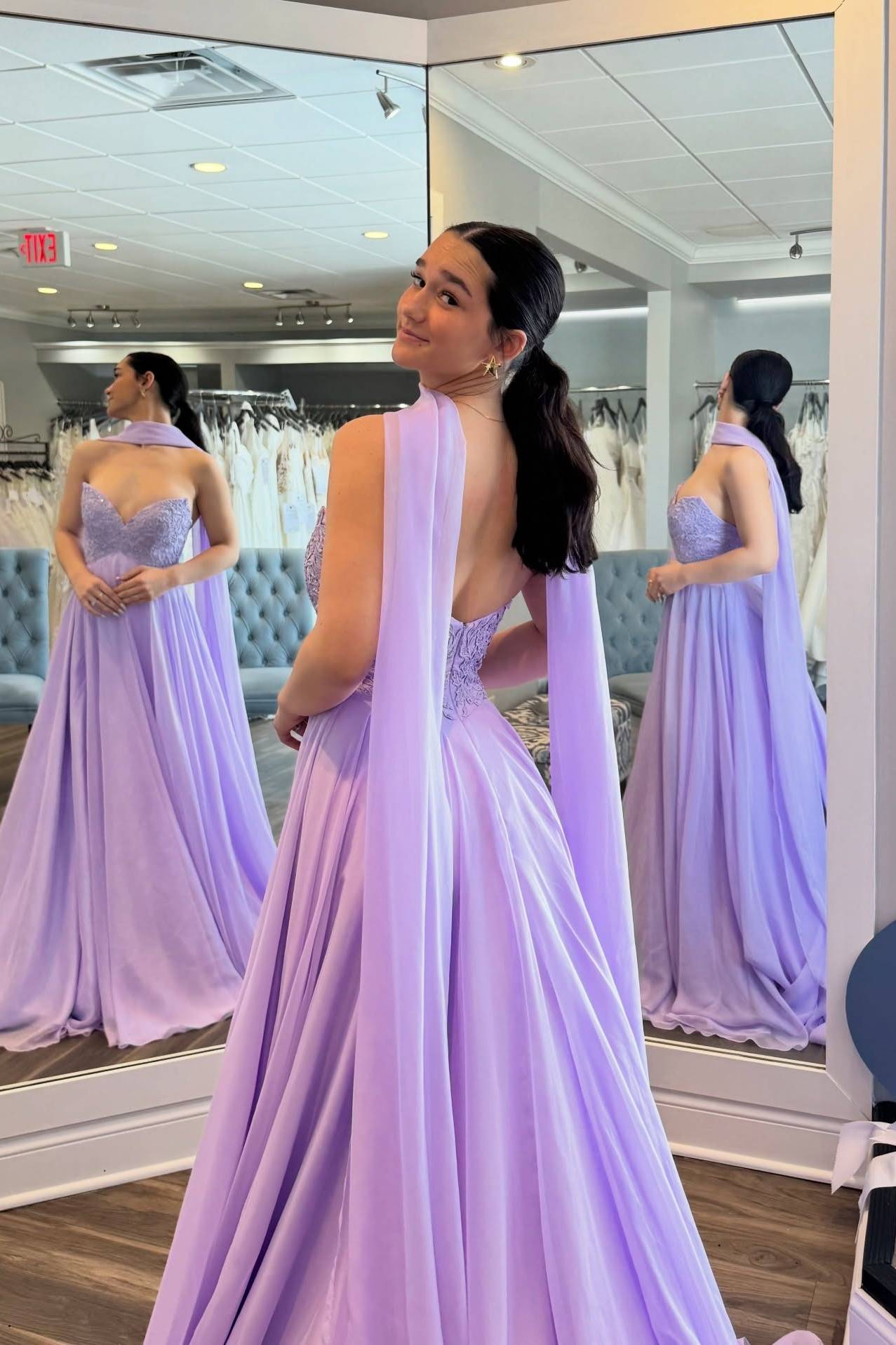 Strapless Pink Appliques Long Dress with Scarf