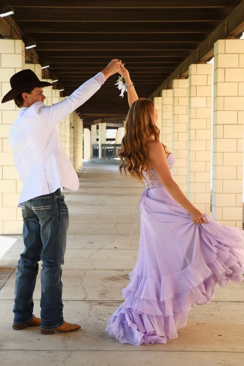 Strapless Pink Appliques Ruffled Tiered Long Dress