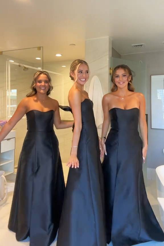 Strapless Pink Back Bow Bridesmaid Dress with Slit