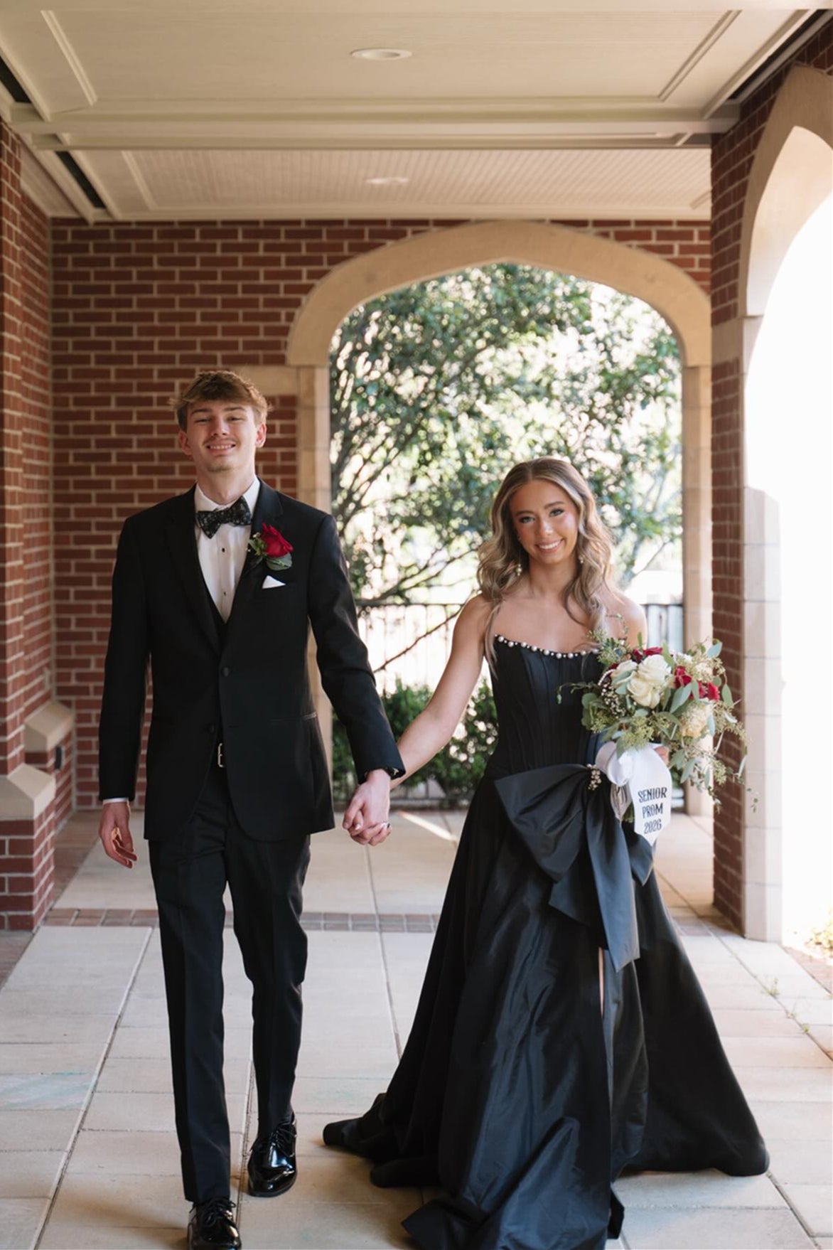 Strapless Black Bow Front Long Dress with Slit