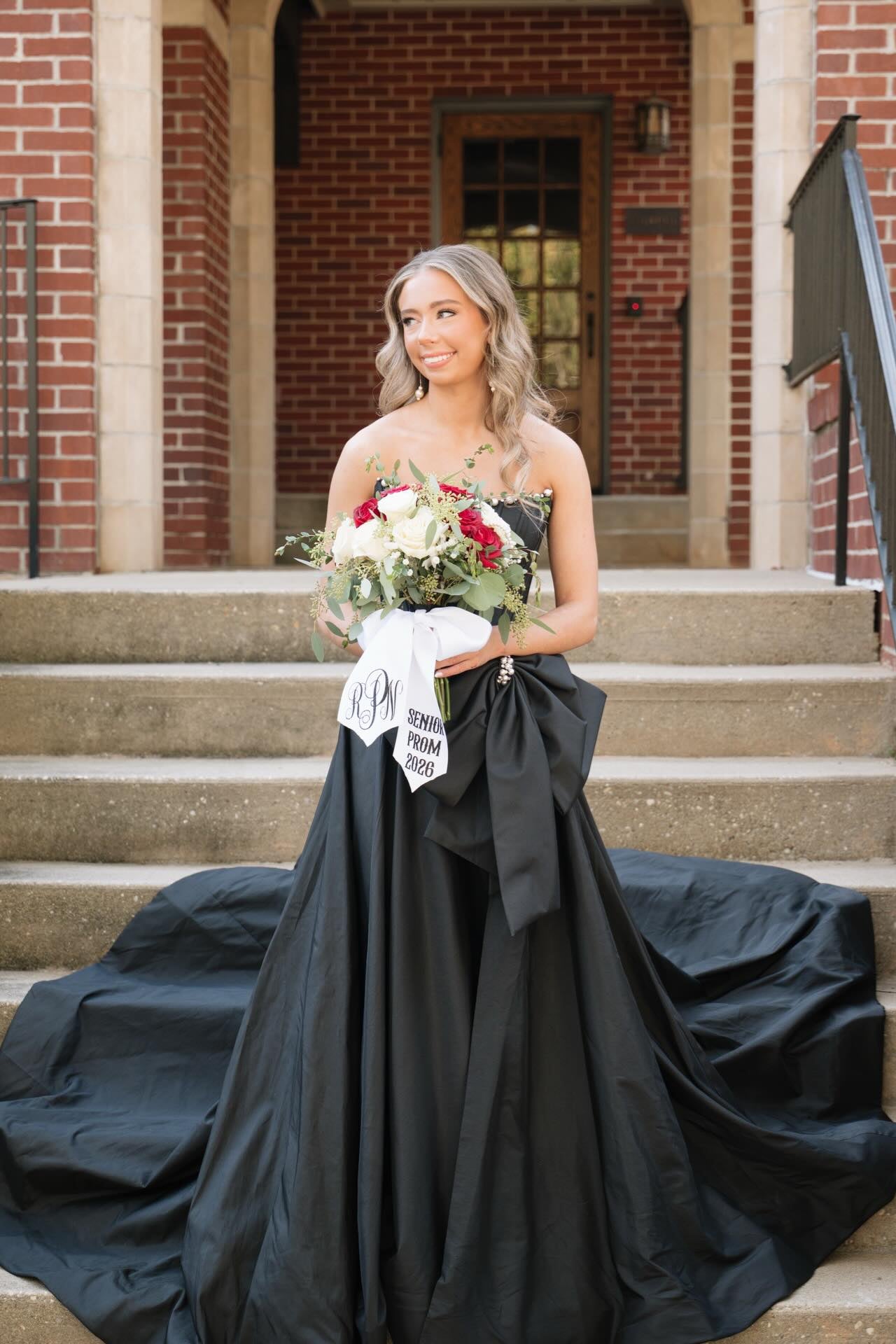 Strapless Black Bow Front Long Dress with Slit