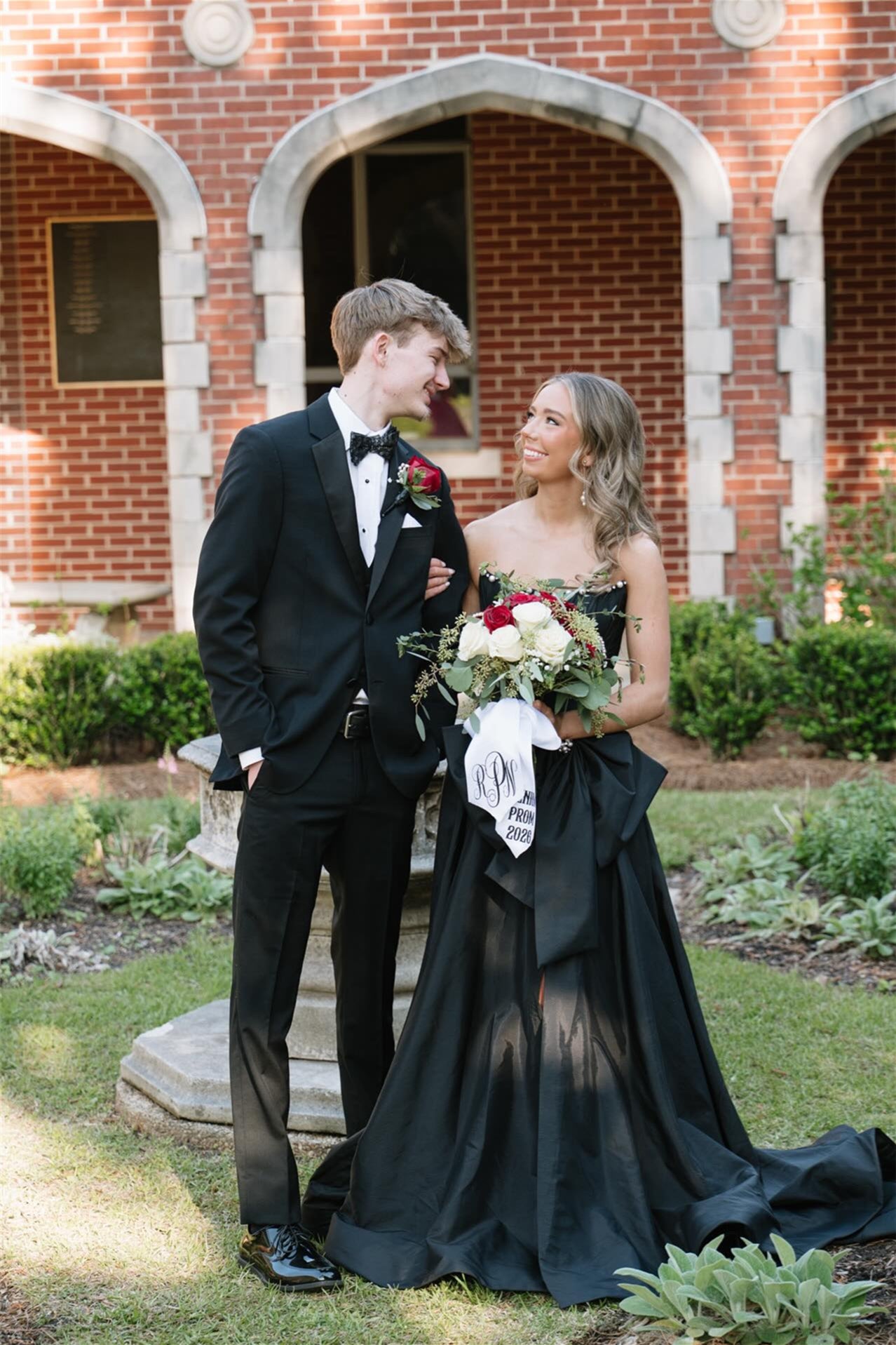 Strapless Black Bow Front Long Dress with Slit