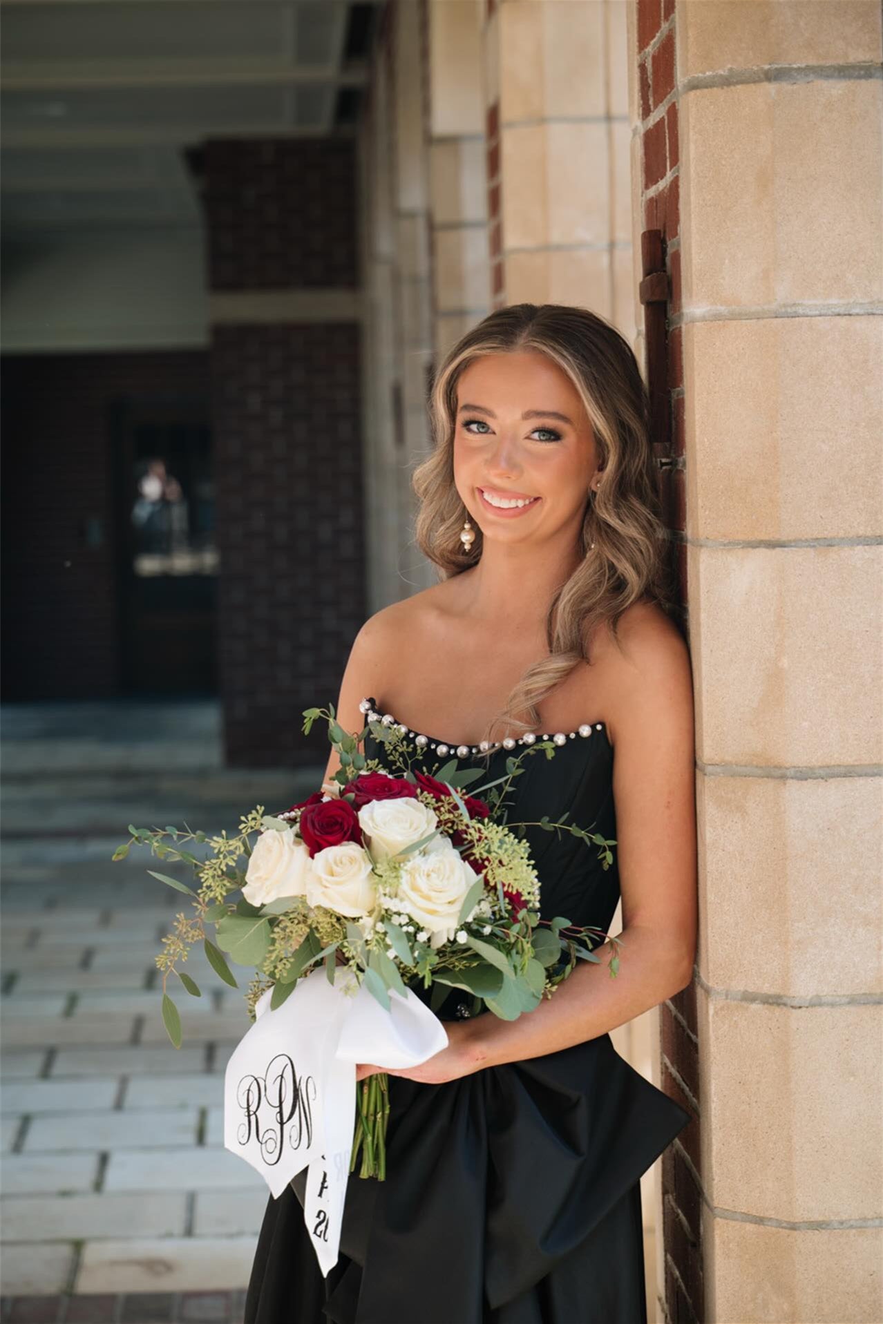 Strapless Black Bow Front Long Dress with Slit