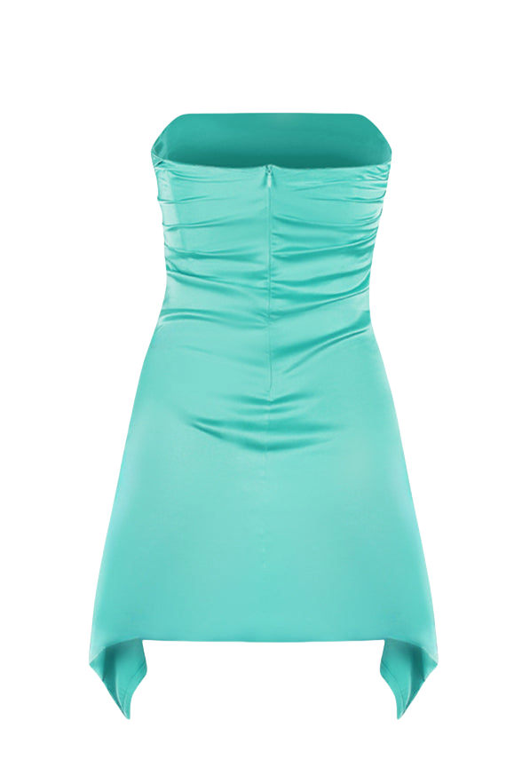 Strapless Aqua Irregular Hem Sheath Short Dress